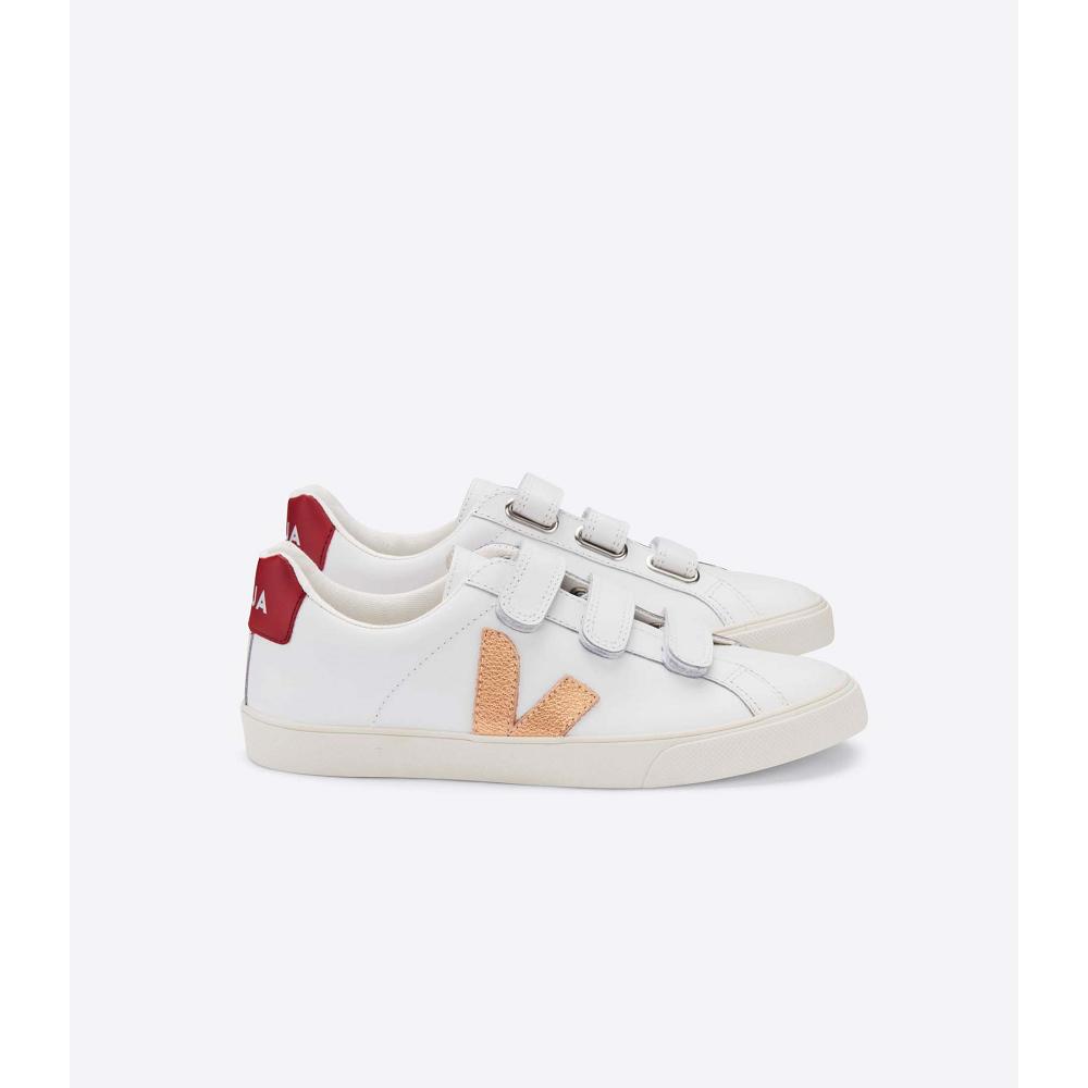 Veja 3-LOCK LEATHER Women\'s Sneakers White/Red | NZ 607RVD